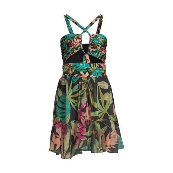 NWT PATBO Tropicalia Palm Cut Out Convertible Mini Dress in Black size L - Picture 6 of 16